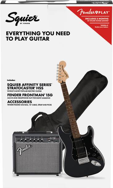 Squier Affinity Series Hss Stratocaster Guitar Pack, Laurel Fb, Charcoal Frost Metallic, 230v, Uk