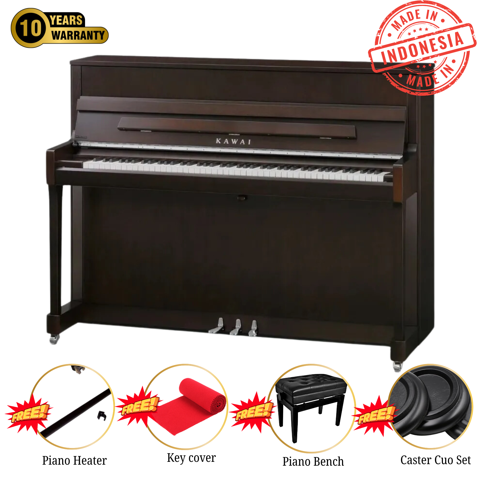 Kawai K-200 Upright Piano Mahogany Satin (114Cm) W/Bench