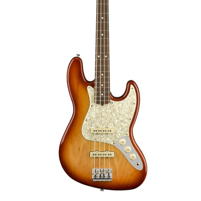 Fender Ltd Ed American Professional Ash Jazz Bass Guitar, RW FB, Sienna Sunburst