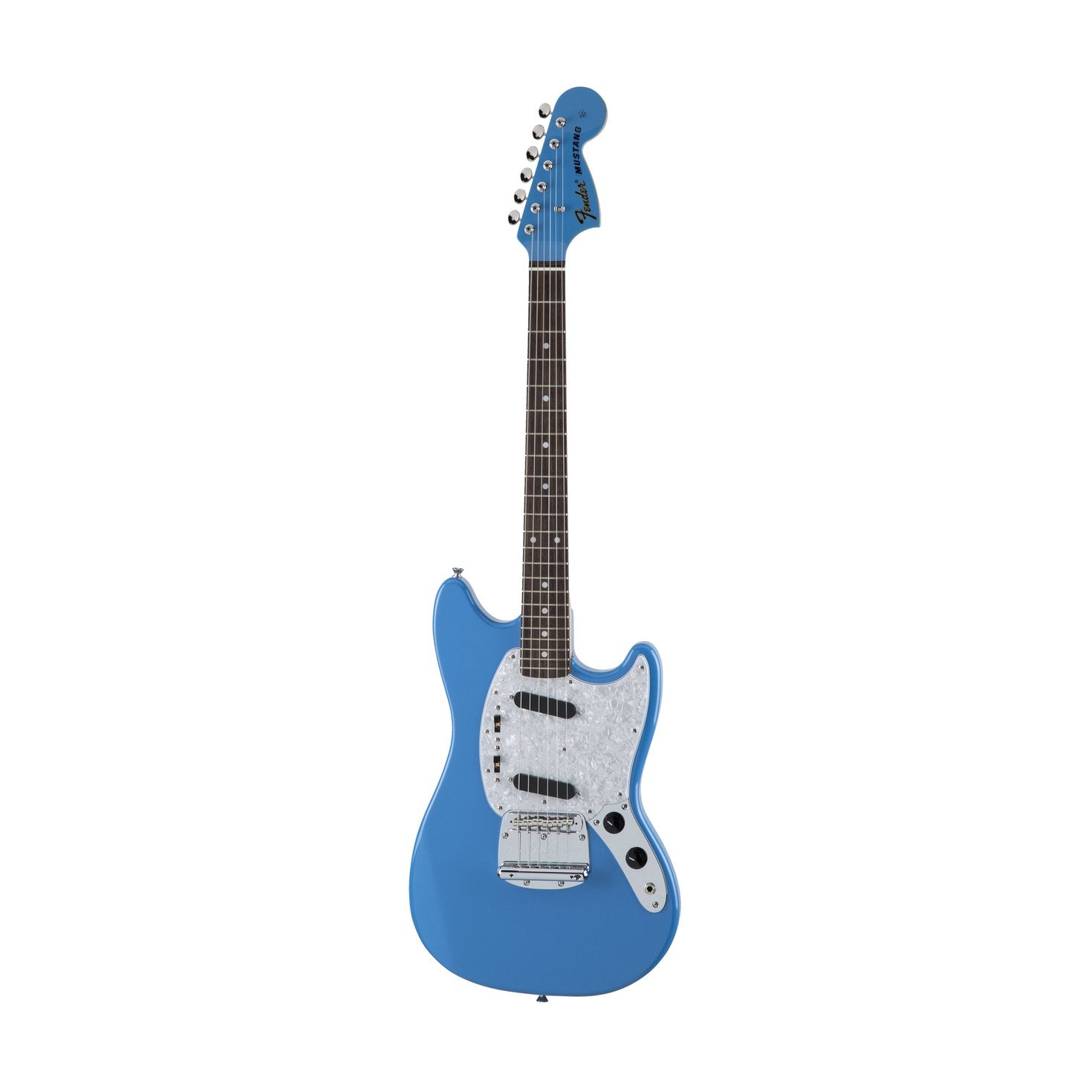 Fender Japan Traditional 70s Matching Headstock Mustang Electric Guitar, RW FB, California Blue