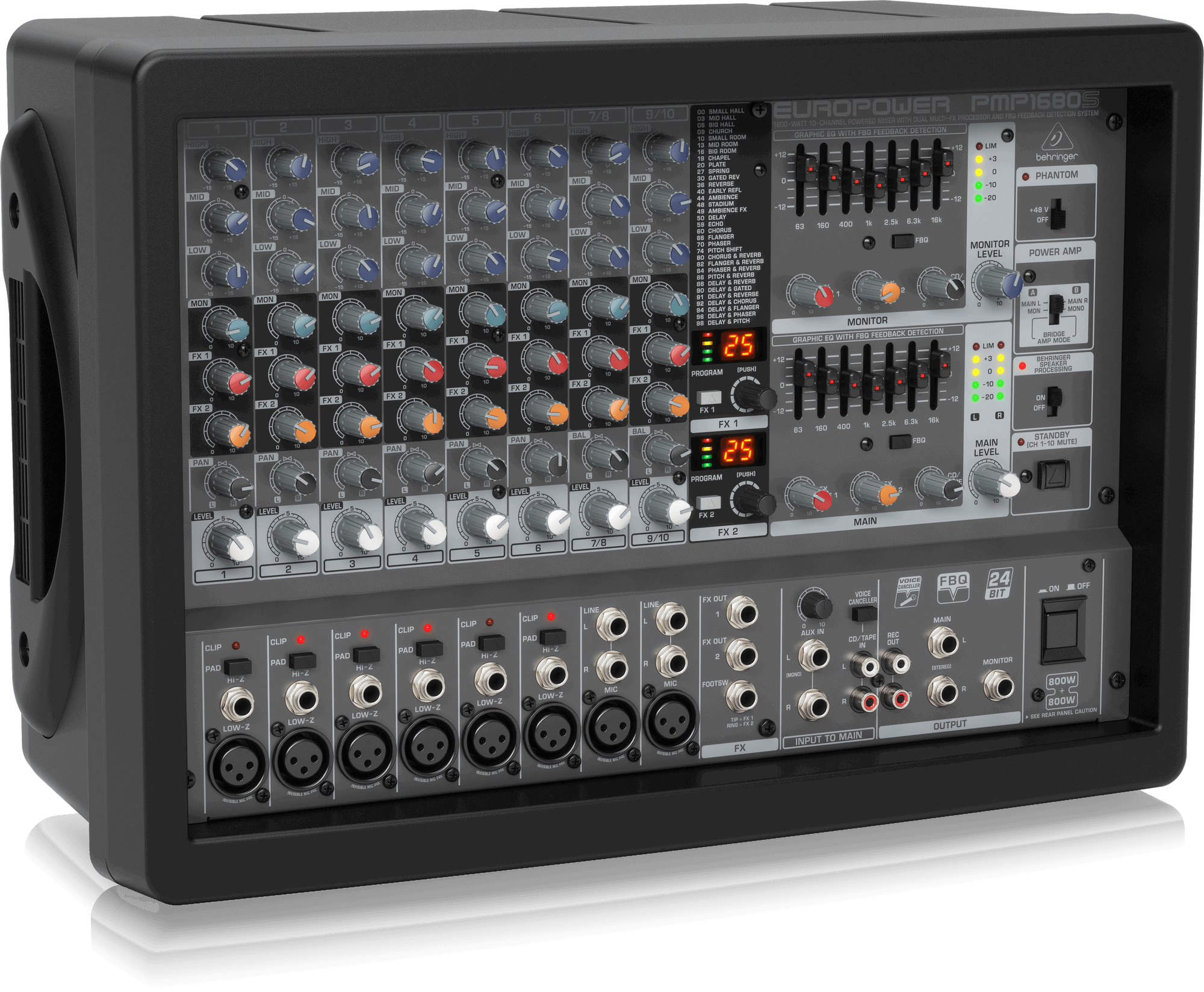 Behringer PMP1680S 1600 Watt 10 Channel Powered Mixer with Dual Multi-FX Processor and FBQ Feedback Detection System | BEHRINGER , Zoso Music