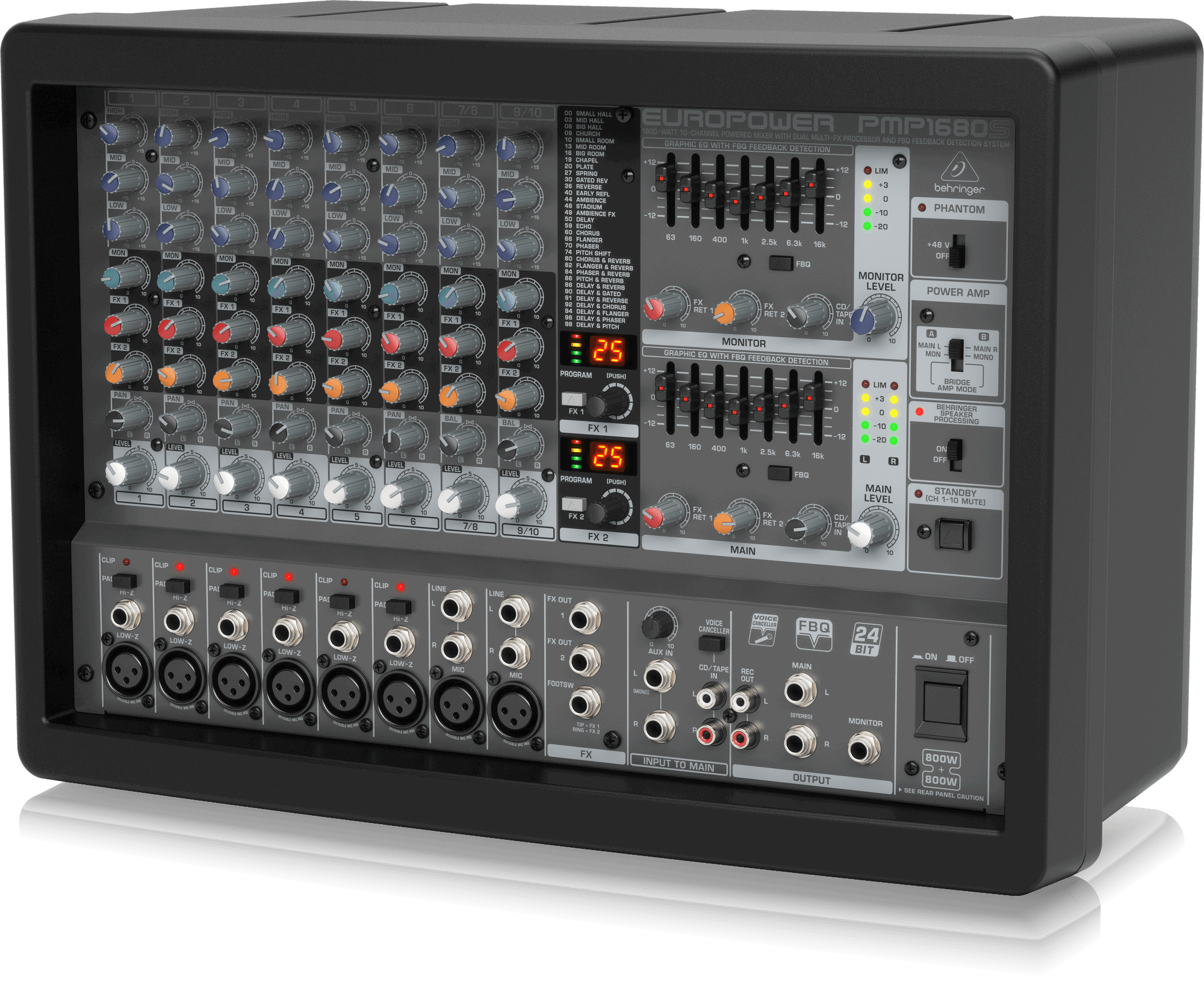 Behringer PMP1680S 1600 Watt 10 Channel Powered Mixer with Dual Multi-FX Processor and FBQ Feedback Detection System | BEHRINGER , Zoso Music