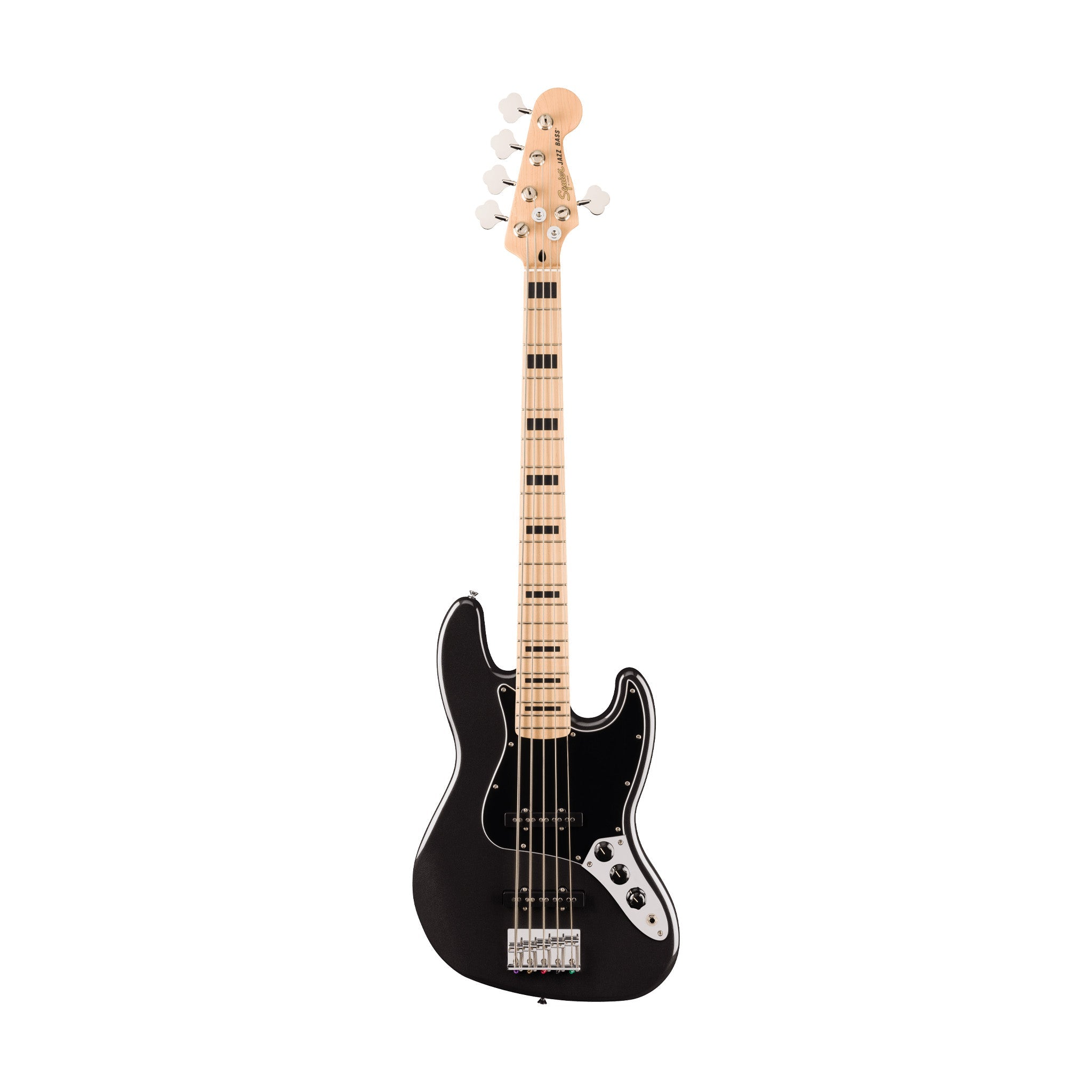 Squier Affinity Series Active Jazz Bass V Guitar, Maple FB, Black Metallic