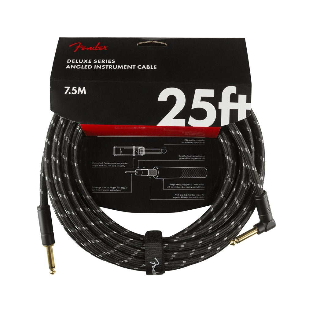 Fender Deluxe Series Angled Instrument Cable, 25ft, Black Tweed, FENDER, CABLES, fender-cables-f03-099-0820-077, ZOSO MUSIC SDN BHD