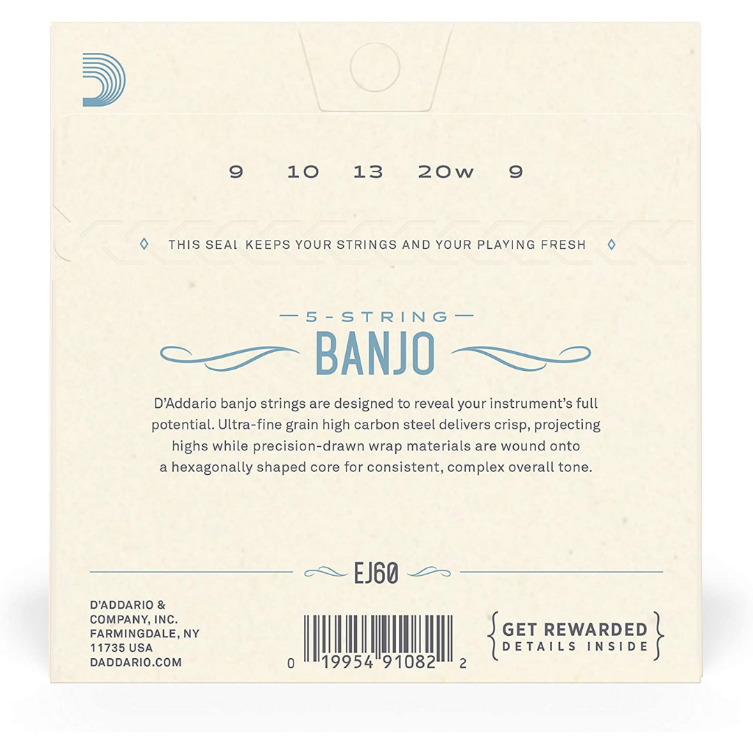 D'ADDARIO EJ60 5-STRING NICKEL BANJO STRINGS LIGHT 9-20 | D'ADDARIO , Zoso Music